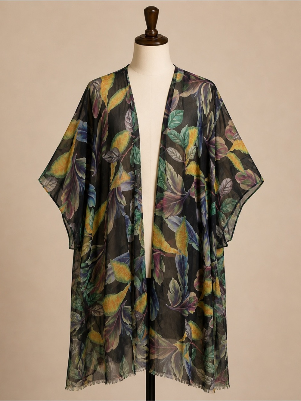 Floral Sheer Kimono Jacket - Black